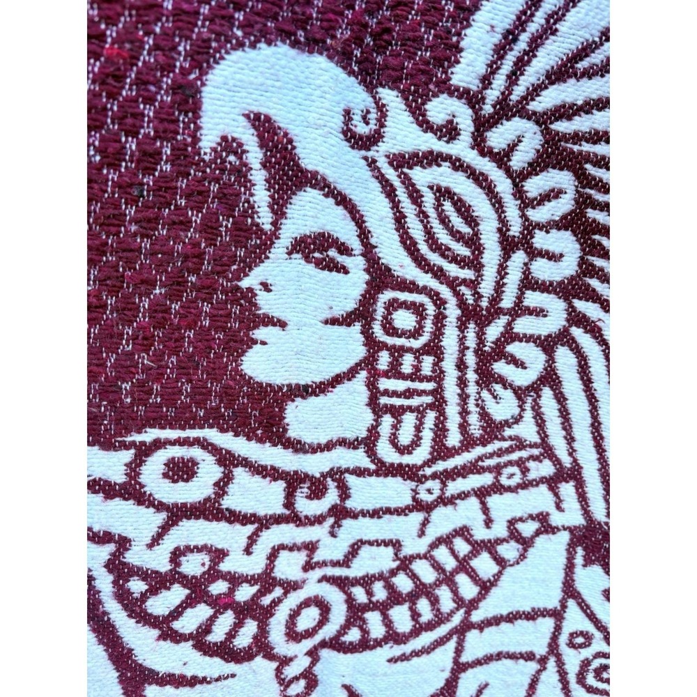 One Size Poncho Burgundy Red With White Hand Made In‎ México Aztec Calendar - Picture 8 of 11
